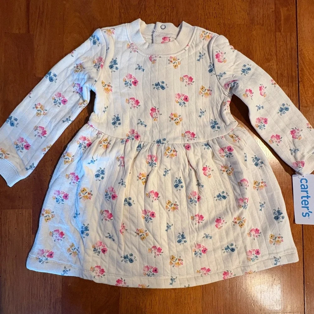 Carters Baby Girl Floral Dress Size 18M Ivory Long Sleeves NEW
